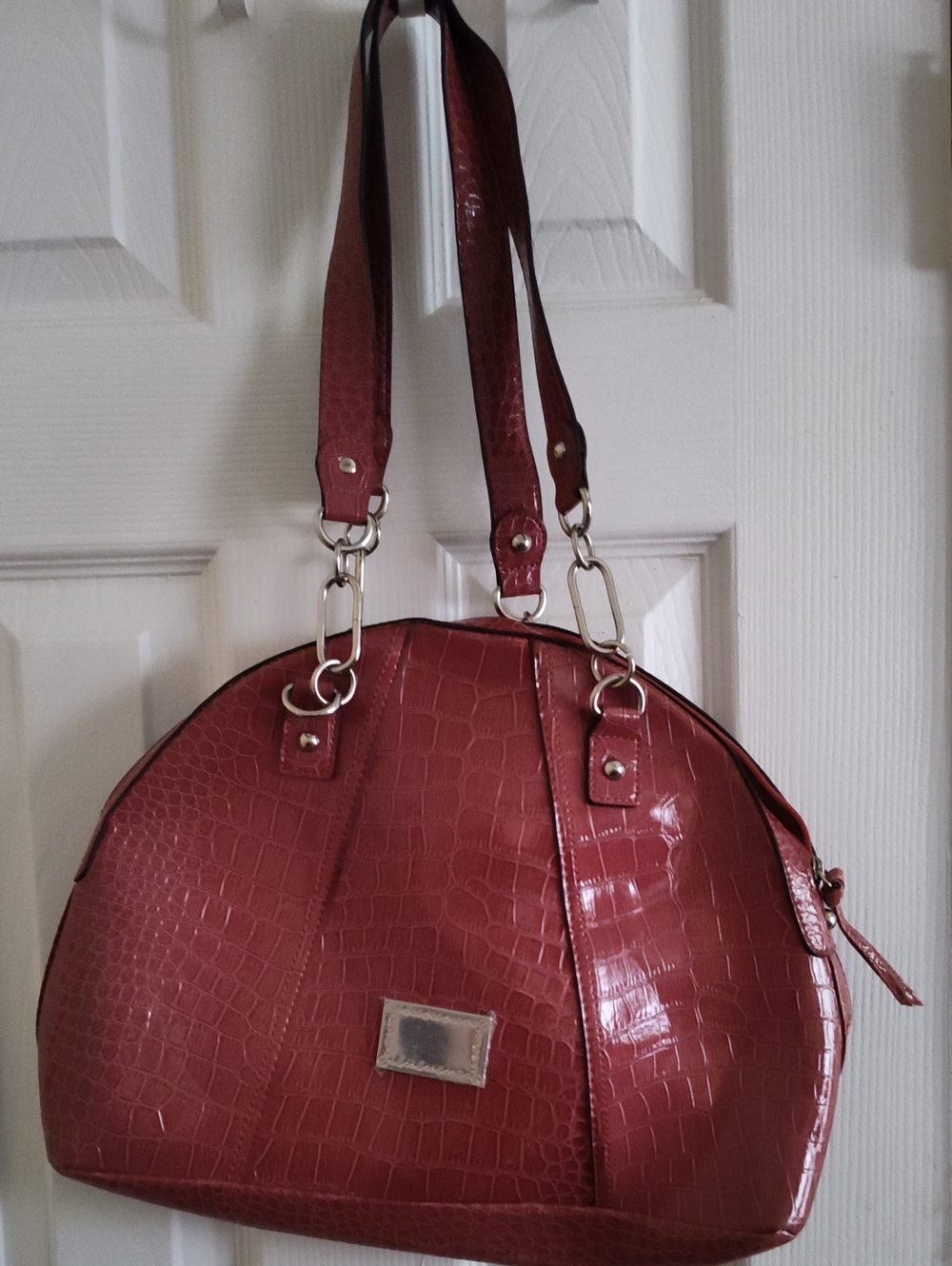 Cato Red Croc-Embossed Dome Shoulder Bag